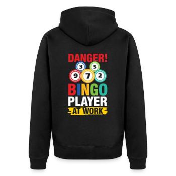 Bingo Player At Work für einen Bingo Spieler - Unisex Premium Bio Zip Hoodie - Schwarz - Hinten - Nico (187cm)