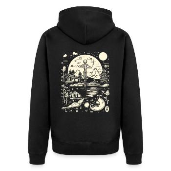 Squelette-Nature-Abstrait-Dessin Fou - Veste à capuche bio Premium Unisexe - noir - Dos - Nico (187cm)