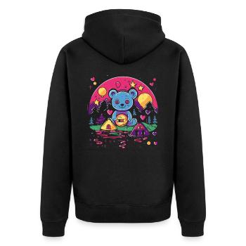 Ein kuscheliger Bär im Wunderland der Liebe - Unisex Premium Bio Zip Hoodie - Schwarz - Hinten - Nico (187cm)