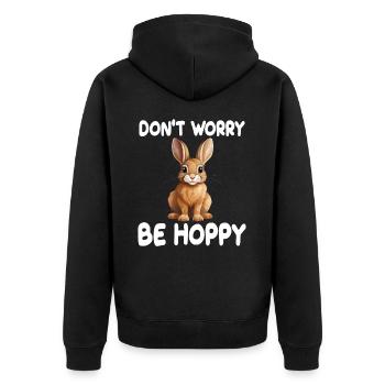 Niedlicher Hase Don't Worry Be Hoppy - Unisex Premium Bio Zip Hoodie - Schwarz - Hinten - Nico (187cm)