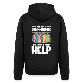 Yes I'm Junk-Ahoic No I Don't Need Help für - Unisex Premium Bio Zip Hoodie - Schwarz - Hinten - Nico (187cm)