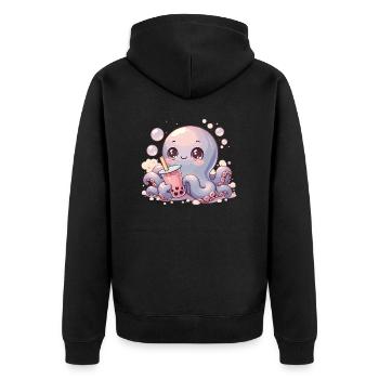 Octopus Drinking Bubble Tea kawaii Boba Octopus - Unisex Premium Organic Zip Hoodie - black - Back - Nico (187cm)