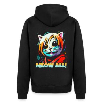 Miau Alle! Lustige bunte Katze - Unisex Premium Bio Zip Hoodie - Schwarz - Hinten - Nico (187cm)
