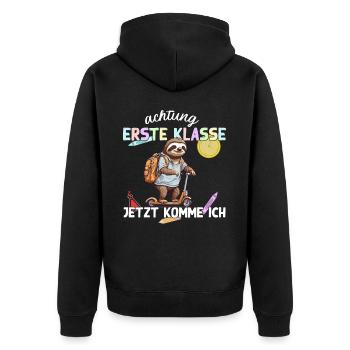 Faultier Erste Klasse Einschulung Roller Design - Unisex Premium Bio Zip Hoodie - Schwarz - Hinten - Nico (187cm)