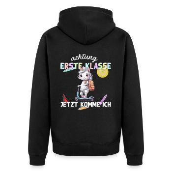 Einhorn Schulstart auf Roller Erste Klasse Kinder - Unisex Premium Bio Zip Hoodie - Schwarz - Hinten - Nico (187cm)