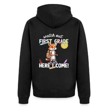 Fox First Day of School with Scooter Funny Saying - Unisex Premium Organic Zip Hoodie - black - Back - Nico (187cm)