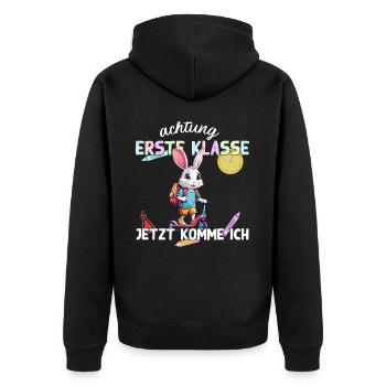 Schulkind Hase Erste Klasse Einschulungsdesign - Unisex Premium Bio Zip Hoodie - Schwarz - Hinten - Nico (187cm)