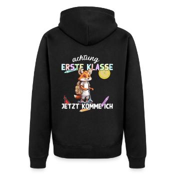 Fuchs Schulanfang Erste Klasse Einschulung - Unisex Premium Bio Zip Hoodie - Schwarz - Hinten - Nico (187cm)