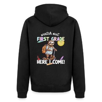 Sloth Back to School with Scooter Funny Saying - Unisex Premium Organic Zip Hoodie - black - Back - Nico (187cm)