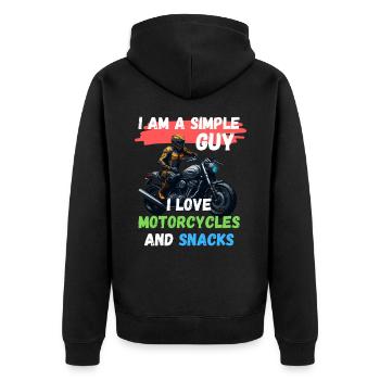 Ich bin ein einfacher Mann - ich liebe Motorräder - Unisex Premium Bio Zip Hoodie - Schwarz - Hinten - Nico (187cm)