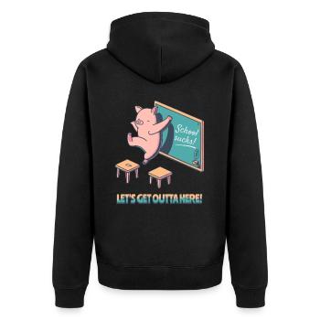 School sucks, get out of here, happy pig - Unisex Premium Organic Zip Hoodie - black - Back - Nico (187cm)