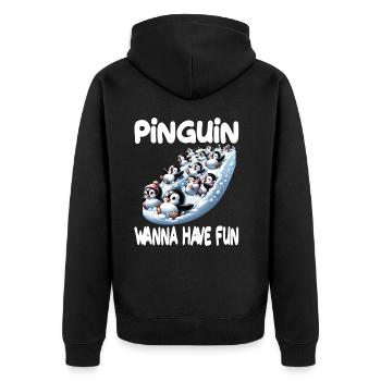 Pinguin Wanna Have Fun für Pinguin Fan - Unisex Premium Bio Zip Hoodie - Schwarz - Hinten - Nico (187cm)