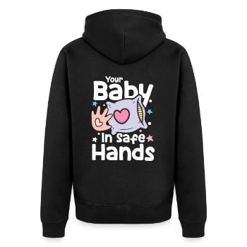 Your Baby In Sage Hands - Unisex Premium Bio Zip Hoodie - Schwarz - Hinten - Nico (187cm)