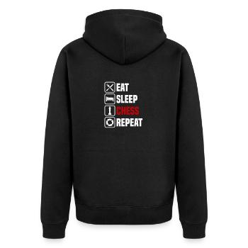 Essen schlafen Schach wiederholen - Unisex Premium Bio Zip Hoodie - Schwarz - Hinten - Nico (187cm)