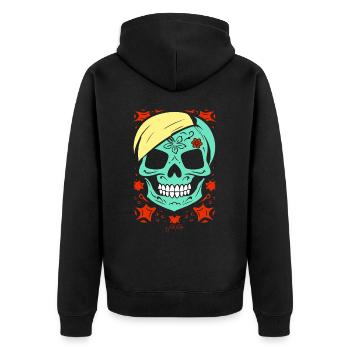 Flower skull is so cute, zombie skull - Unisex Premium Organic Zip Hoodie - black - Back - Nico (187cm)