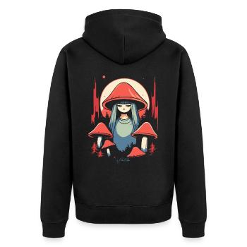 Das Pilzmädchen und Pilze im Wald - Unisex Premium Bio Zip Hoodie - Schwarz - Hinten - Nico (187cm)