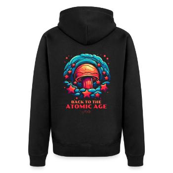 Zurück ins Atomzeitalter - Unisex Premium Bio Zip Hoodie - Schwarz - Hinten - Nico (187cm)