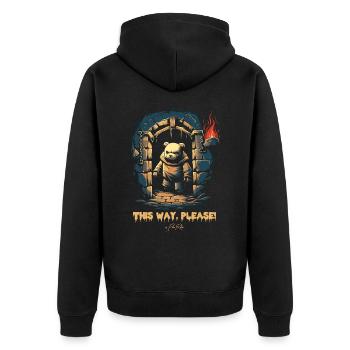This Way, Please - Follow the Dungeon Bear - Unisex Premium Organic Zip Hoodie - black - Back - Nico (187cm)