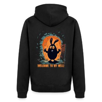 Willkommen in meiner Hölle, der Hase - Unisex Premium Bio Zip Hoodie - Schwarz - Hinten - Nico (187cm)