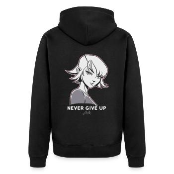 Niemals aufgeben, Anime Manga Cartoon Frau - Unisex Premium Bio Zip Hoodie - Schwarz - Hinten - Nico (187cm)