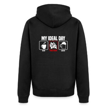 Mein perfekter Tag Motorrad Motorradfahrer - Unisex Premium Bio Zip Hoodie - Schwarz - Hinten - Nico (187cm)