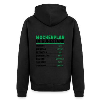 Wochenplan Rentner Ruhestand Personalisierbar Opa - Unisex Premium Bio Zip Hoodie - Schwarz - Hinten - Nico (187cm)