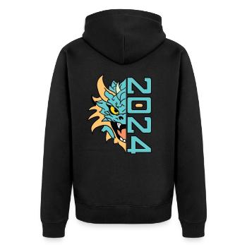 Drache 2024 Chinesisches Neujahr Jahr des Drachen - Unisex Premium Bio Zip Hoodie - Schwarz - Hinten - Nico (187cm)