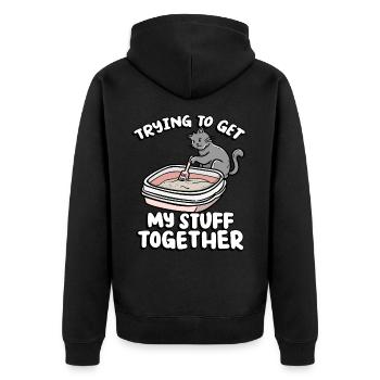 Trying To Get My Stuff Together Funny Kitten - Unisex Premium Organic Zip Hoodie - black - Back - Nico (187cm)