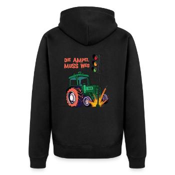 Die Ampel muss weg! Traktor rammt Ampel - Unisex Premium Bio Zip Hoodie - Schwarz - Hinten - Nico (187cm)