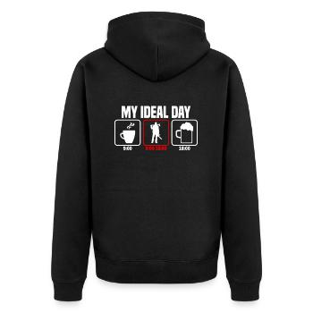 My Perfect Day Lumberjack Wood Making - Unisex Premium Organic Zip Hoodie - black - Back - Nico (187cm)