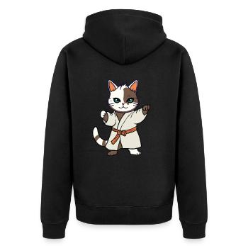 Karate Cat I Funny Animals | Sports | Kitten - Unisex Premium Organic Zip Hoodie - black - Back - Nico (187cm)