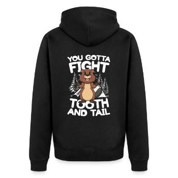 You Gotta Fight Tooth And Tail Biber - Unisex Premium Bio Zip Hoodie - Schwarz - Hinten - Nico (187cm)