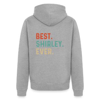 Nom de Shirley - Veste à capuche bio Premium Unisexe - gris chiné - Dos - Nico (187cm)
