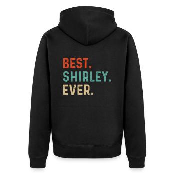 Shirley Name - Unisex Premium Organic Zip Hoodie - black - Back - Nico (187cm)