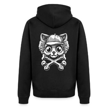 Kätzchen-Abenteuer: Piraten-Style & Knochen-Shirt - Unisex Premium Bio Zip Hoodie - Schwarz - Hinten - Nico (187cm)
