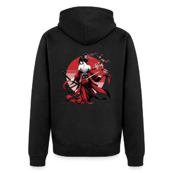 Japanischer Samurai Floral Krieger Blume Sakura - Unisex Premium Bio Zip Hoodie - Schwarz - Hinten - Nico (187cm)