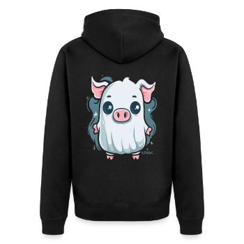 Le petit cochon fantôme - Veste à capuche bio Premium Unisexe - noir - Dos - Nico (187cm)