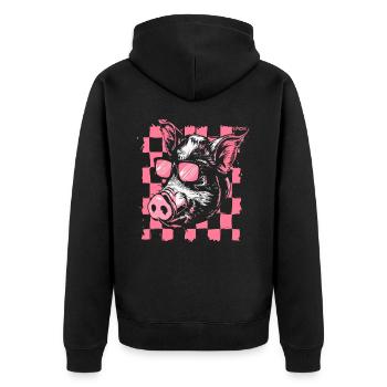 Cool Checkered Flag Pig - Unisex Premium Organic Zip Hoodie - black - Back - Nico (187cm)