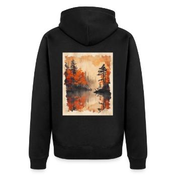 Classic Scenery Papyrus Scroll Onsen Japanese - Unisex Premium Organic Zip Hoodie - black - Back - Nico (187cm)