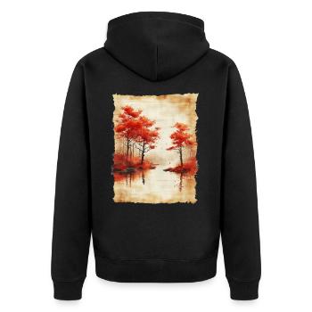 Classic Scenery Papyrus Scroll Onsen Japanese - Unisex Premium Organic Zip Hoodie - black - Back - Nico (187cm)