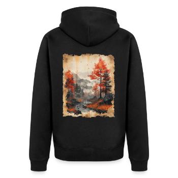 Classic Scenery Papyrus Scroll Onsen Japanese - Unisex Premium Organic Zip Hoodie - black - Back - Nico (187cm)