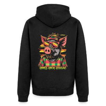 ROOTS ROCK REGGAE Cool Pig - Unisex Premium Organic Zip Hoodie - black - Back - Nico (187cm)