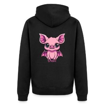 Niedlicher Fledermaus-Schwein-Gargoyle - Unisex Premium Bio Zip Hoodie - Schwarz - Hinten - Nico (187cm)