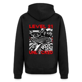 Geburtstag Level 21 freigeschaltet Gaming & Zocker - Unisex Premium Bio Zip Hoodie - Schwarz - Hinten - Nico (187cm)