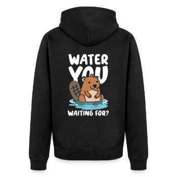 Water You Waiting For Biber - Unisex Premium Bio Zip Hoodie - Schwarz - Hinten - Nico (187cm)