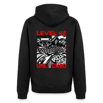 Birthday Level 48 Unlocked Gaming & Gamers - Unisex Premium Organic Zip Hoodie - black - Back - Nico (187cm)