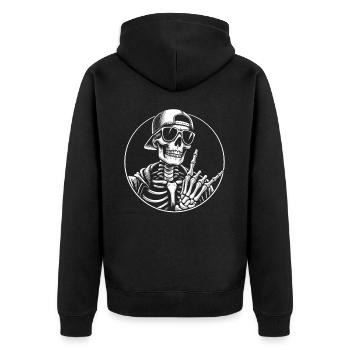 Rock Musik, Rocker, Skelett, Heavy Metal Festival - Unisex Premium Bio Zip Hoodie - Schwarz - Hinten - Nico (187cm)