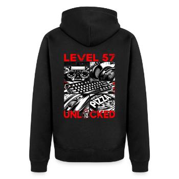 Geburtstag Level 57 freigeschaltet Gaming & Zocker - Unisex Premium Bio Zip Hoodie - Schwarz - Hinten - Nico (187cm)