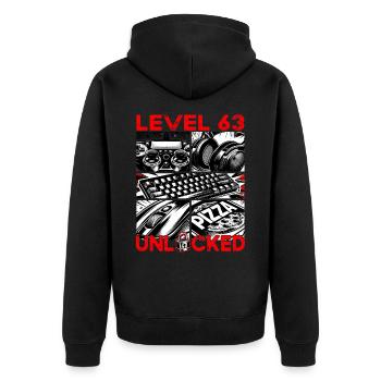 Birthday Level 63 Unlocked Gaming & Gamblers - Unisex Premium Organic Zip Hoodie - black - Back - Nico (187cm)