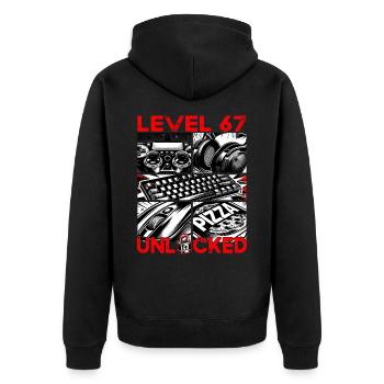 Geburtstag Level 67 freigeschaltet Gaming & Zocker - Unisex Premium Bio Zip Hoodie - Schwarz - Hinten - Nico (187cm)